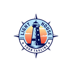 Vintage Lighthouse logo design template illustration