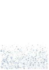 silver stars background, sparkling christmas lights confetti falling isolated on white. magic shining Flying stars glitter cosmic backdrop, sparkle vector border.