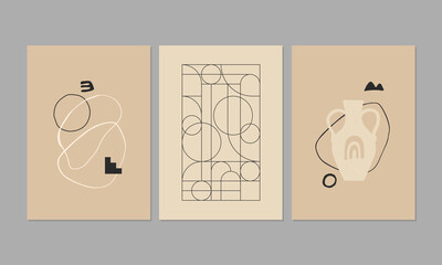 Collection of contemporary art posters in pastel colors. Abstract deisgn for home decor, social media, postcards, prints. Universal aesthetic vector illustrations