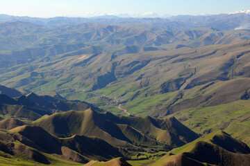 Naklejka premium Mountainous landscape. View from the summit of Mount Chindirchero. Dagestan, North Caucasus, Russia.