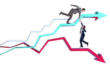 Businessman saving competitor during the crisis