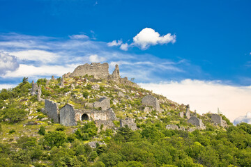 Ledenice historic town on the hill ruins view, Vinodol valley © xbrchx