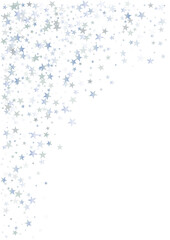 silver stars background, sparkling christmas lights confetti falling isolated on white. magic shining Flying stars glitter cosmic backdrop, sparkle vector border.