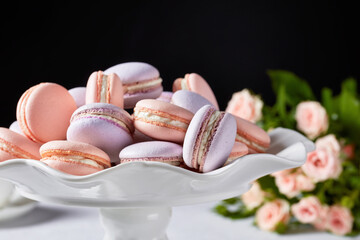 macarons on a white platter,top view