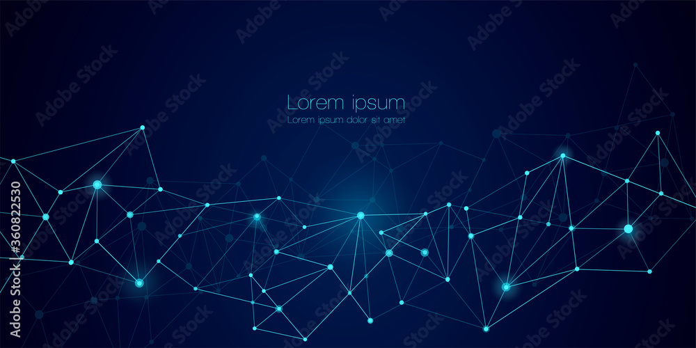 Wall mural abstract technology network nodes vector background. connection science and futuristic technology, d