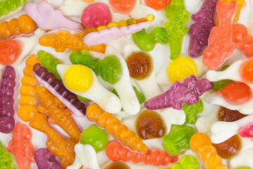 background of fruity gummy candy animals