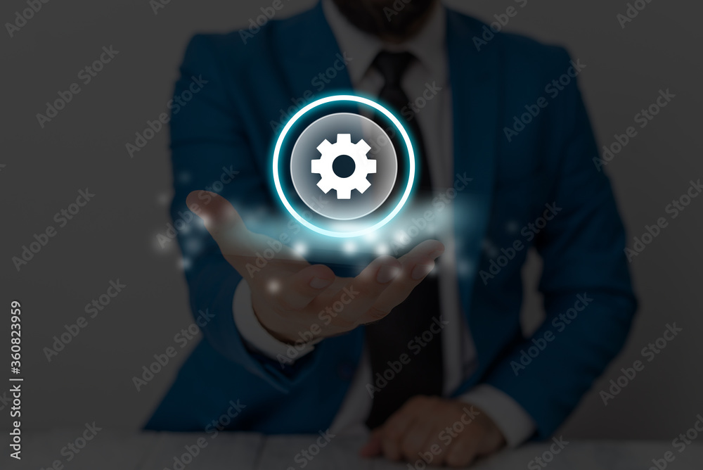 Poster system administrator control, gear configuration settings tools concept.