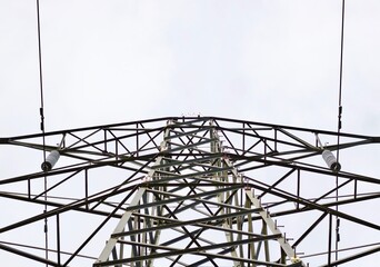 View of pylon from below with copy space on white sky