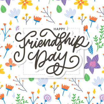 Friendship day vector illustration with text and elements for celebrating friendship day flowers