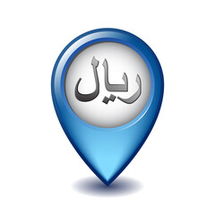 Rial symbol on Mapping Marker vector icon.