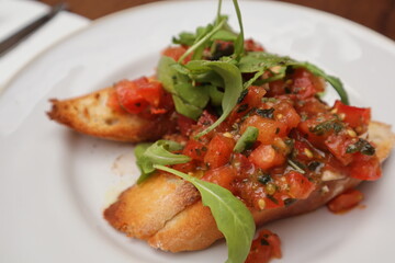 Brusketa. Sandwich. Italian food.