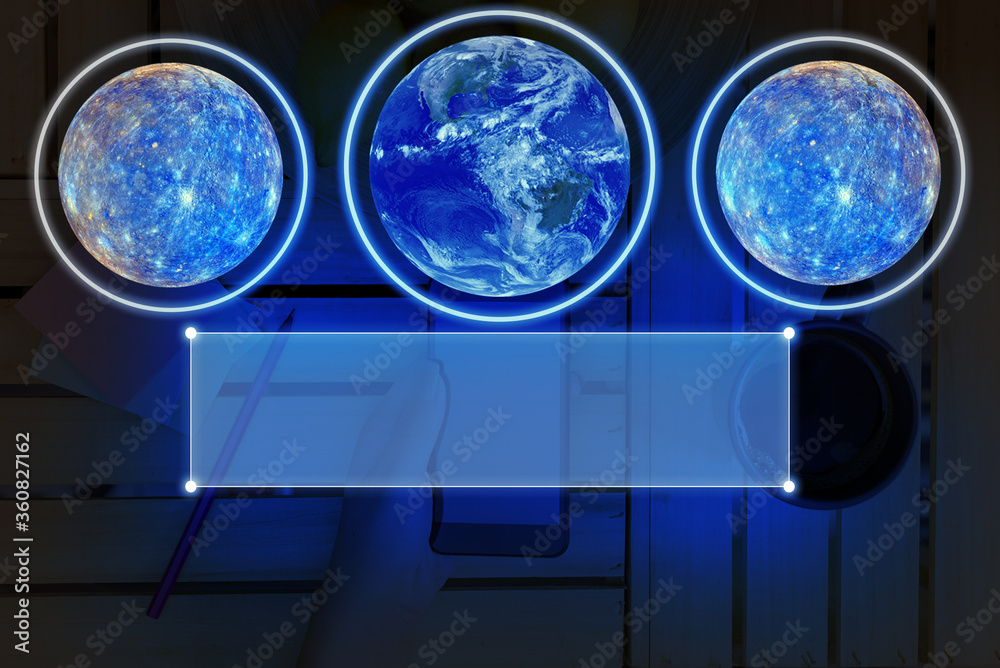 Poster digital image of distant solar system showing global technology networks. elements of this image fur