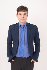 portrait of young business man is on white background studio, business concept
