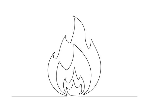 Continuous line fire flame vector. One line art fire drawing isolated illustration