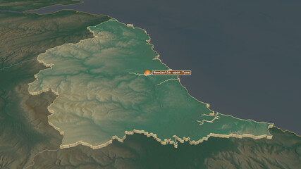 North East, United Kingdom - extruded with capital. Relief