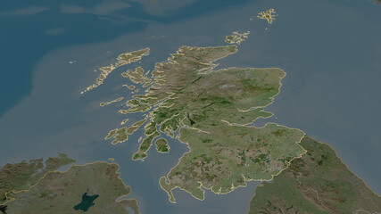 Scotland, United Kingdom - outlined. Satellite