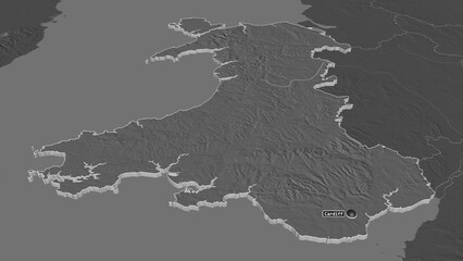 Wales, United Kingdom - extruded with capital. Bilevel