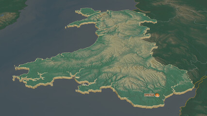 Wales, United Kingdom - extruded with capital. Relief