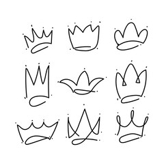 Set cute doodle hand drawn royal crown collection for design element background