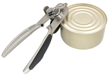 Can opener equipment for opening cans isolated on white