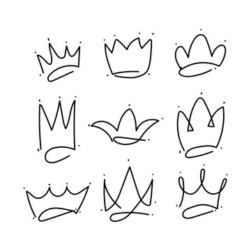 Set cute doodle hand drawn royal crown collection for design element background