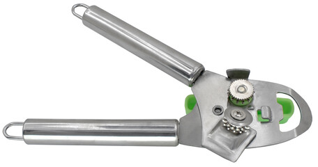 Can opener equipment for opening cans isolated on white