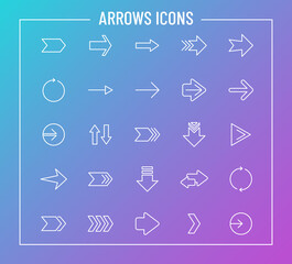 arrows outline vector icons on color gradient background. arrows icon set for web design and user interface design, mobile apps and print products