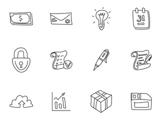 Fototapeta premium business hand drawn linear vector icons isolated on white background. business icon set for web and ui design, mobile apps and print products