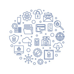 Cybersecurity vector circular concept minimal illustration in outline style