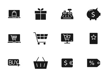 e commerce glyph vector icons isolated on white. e commerce icon set for web design, mobile app, user interface and print