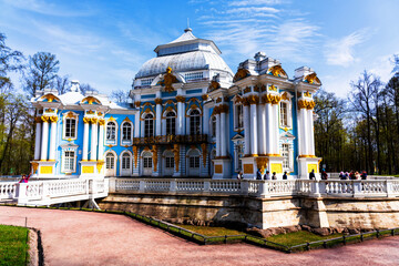 ST. PETERSBURG, RUSSIA - APRIL30, 2019: Hermitage Pavilion in Royal Catherine park. Pushkin...