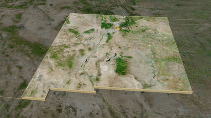 New Mexico, United States - extruded with capital. Satellite
