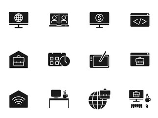 remote work glyph vector icons isolated on white. remote work icon set for web design, mobile app, user interface and print