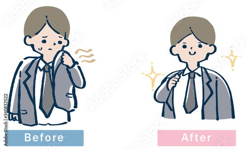 体臭くさい男性 ビフォーアフター イラスト Wall Mural よこてさとめ