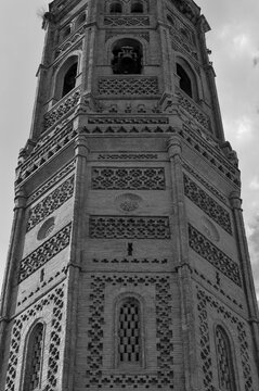 tower of old church located in calatayud, spain