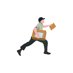 The postman carries letters, parcels. Illustration with the inscription mail.
