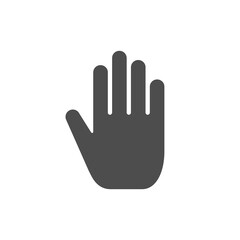Vector pictogram of a palm of human hand raised up on a light background.