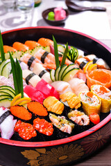 A Tray Of Sushi On The Table