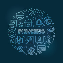 Vector Phishing circular concept linear blue illustration on dark background