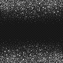 Vector falling sparkle silver glitter texture. Shining particles border on transparent background