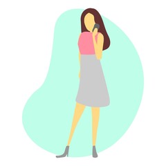 Vector illustration of a woman standing and calling.