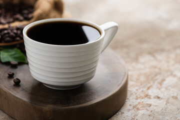 space black coffee and bean in sack food background