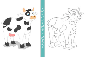 Coloring book pages cow cartoon