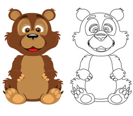 Obraz na płótnie Canvas A set of two vector bears for coloring. Vector illustration of colored and black and white bears.