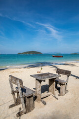 Beach Umbrella and Sunbed, Koh Mak Beach, Koh Mak island, Thailand.