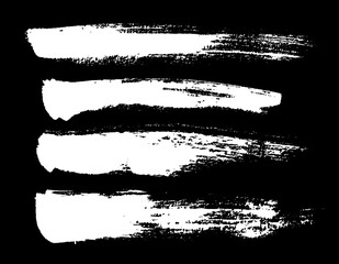 Grunge brush strokes, ribbons. Ink painting. Set collection. Vector. Black and white, monochrome. Hand drawn, chalkboart texture
