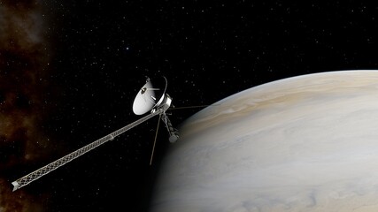 Voyager satellite in deep space, artificial satellite in space, Voyager abroad the solar system 3d render