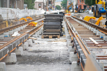 Construction site of a new railroad in city. Oslo Norway.
