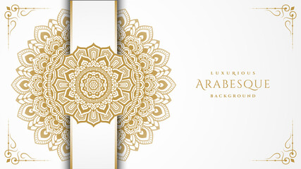 Luxurious white arabesque background with gold mandala style art vector