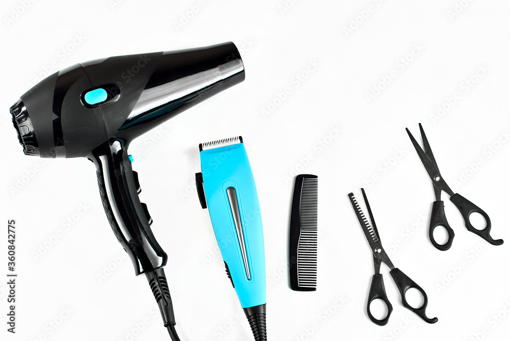 Canvas Prints haircut tools isolated on a white background. copy space and place for text. layout for design. mock